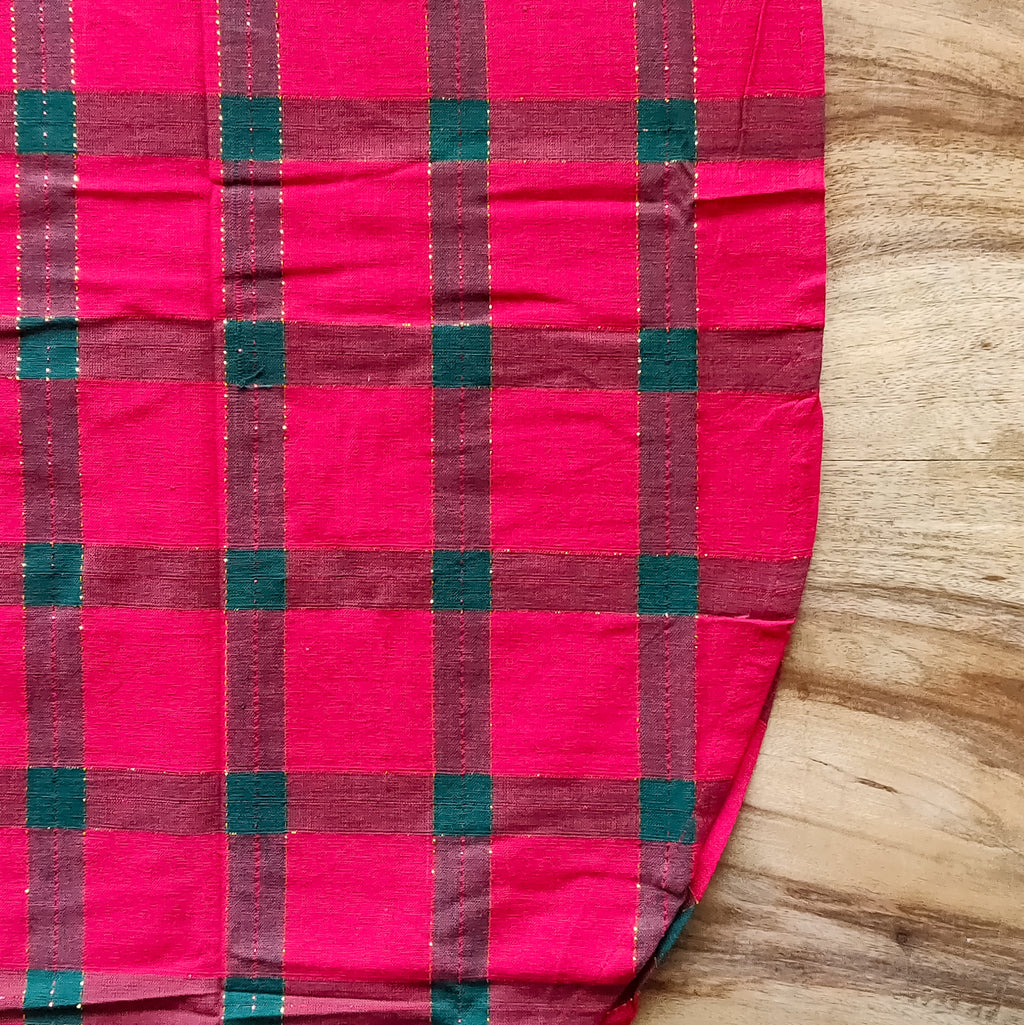 Red and green plaid table cover