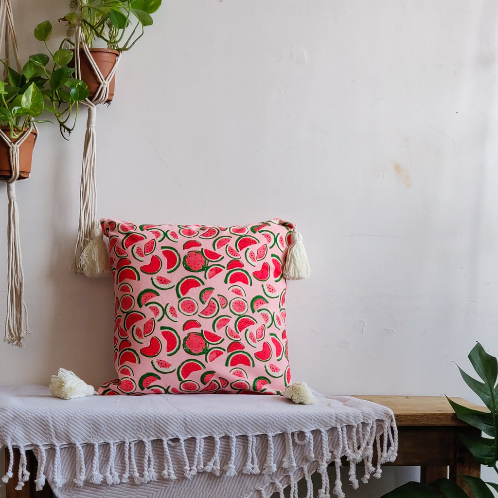 Watermelon print cotton tassel cushion cover