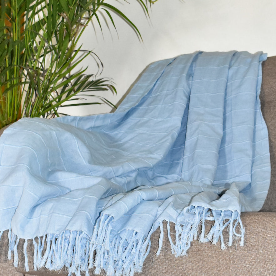 Blue solid cotton throw
