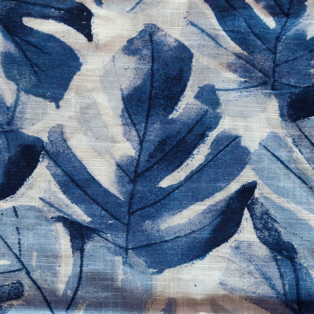 Indigo leaf print pillow cover