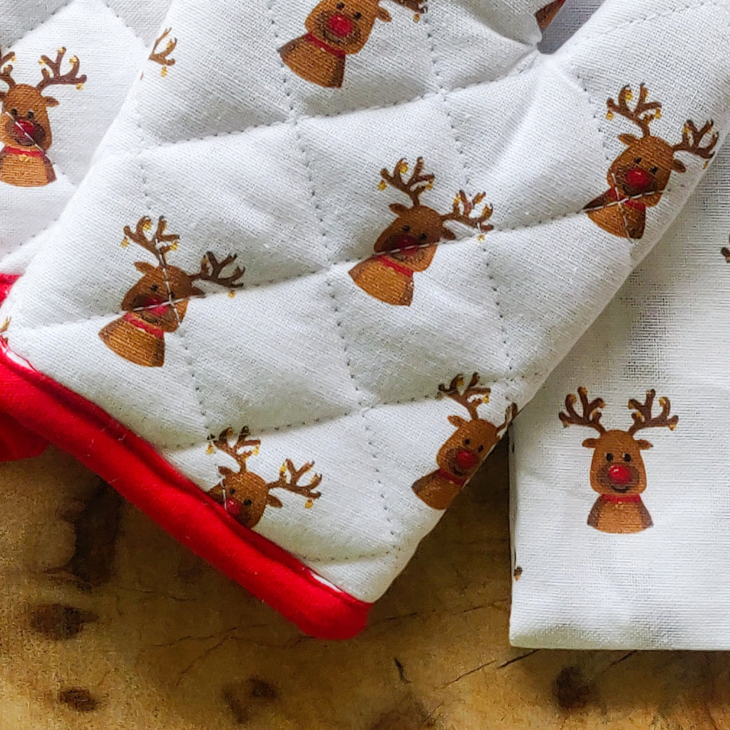Christmas reindeer print kids mitten & towel