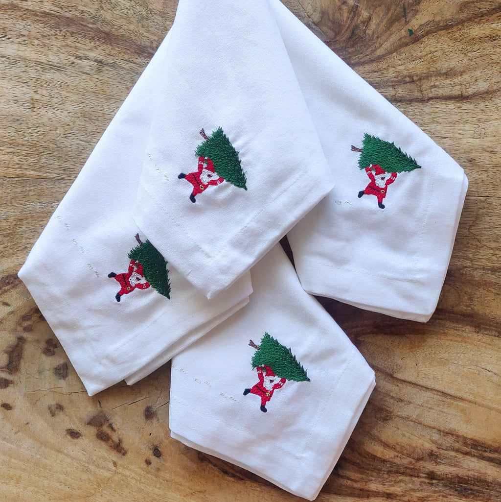 Christmas santa embroidered napkin