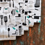 Black multicolored cotton placemats & napkins